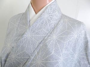 リサイクル　紬　麻の葉模様　しつけ付き　着物